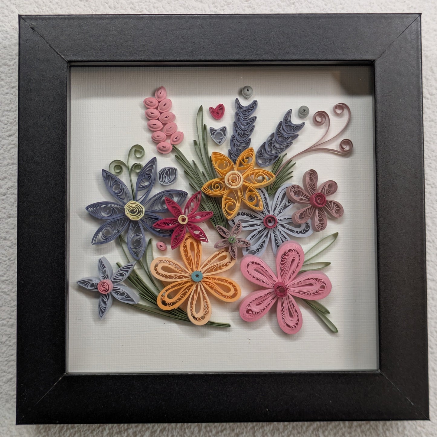 Flower Bouquet (orange, pink and blue) - 5x5 inch Wall Art