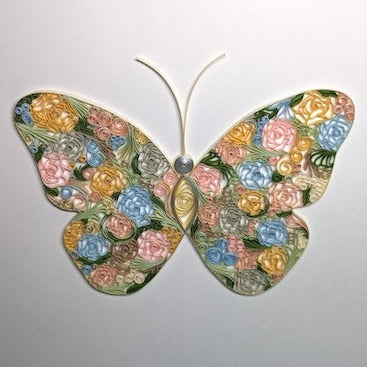 Flower Filled Butterfly - Handmade Paper Art - 8x8