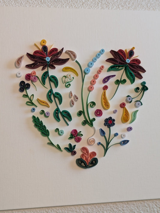 Folk Art Heart - 8x8 inch Wall Art (WHITE FRAME)