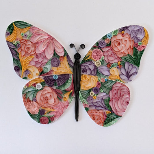 Flower Filled Butterfly - Made to Order- Handmade Paper Art - 8x8