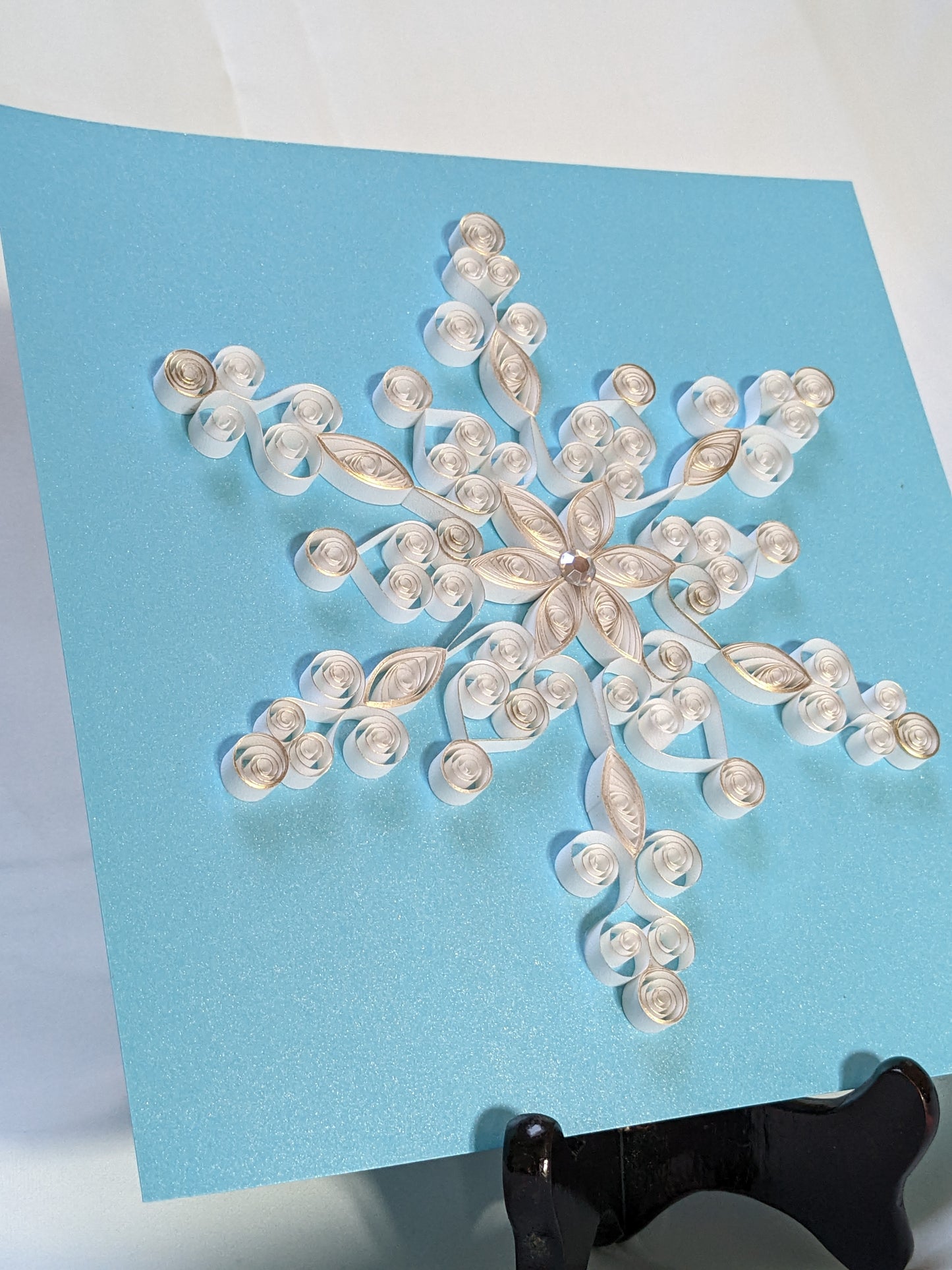 Gilded Gold and White Snowflake on Icy Blue