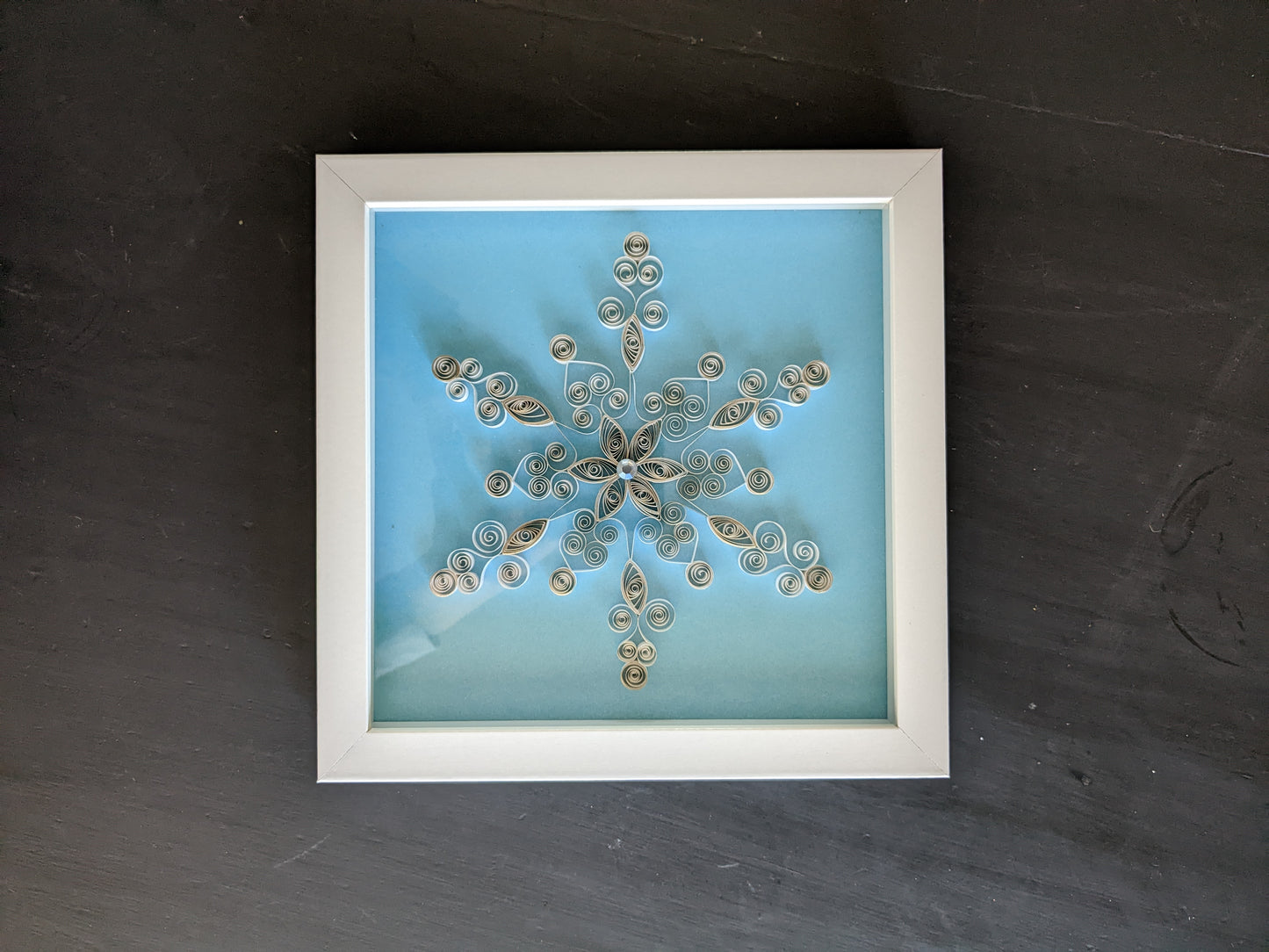 Gilded Gold and White Snowflake on Icy Blue